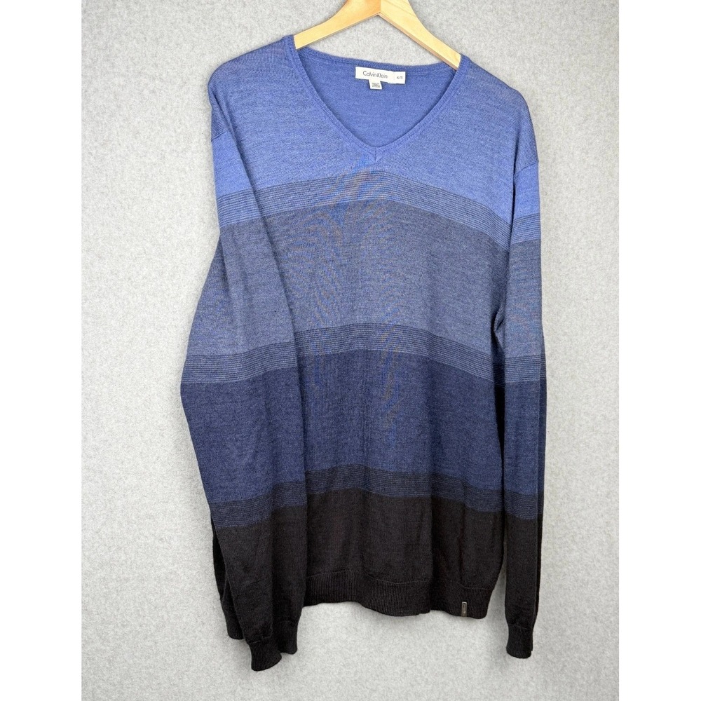 Calvin Klein Merino Wool Blend V Neck Sweater Blue Ombre XL